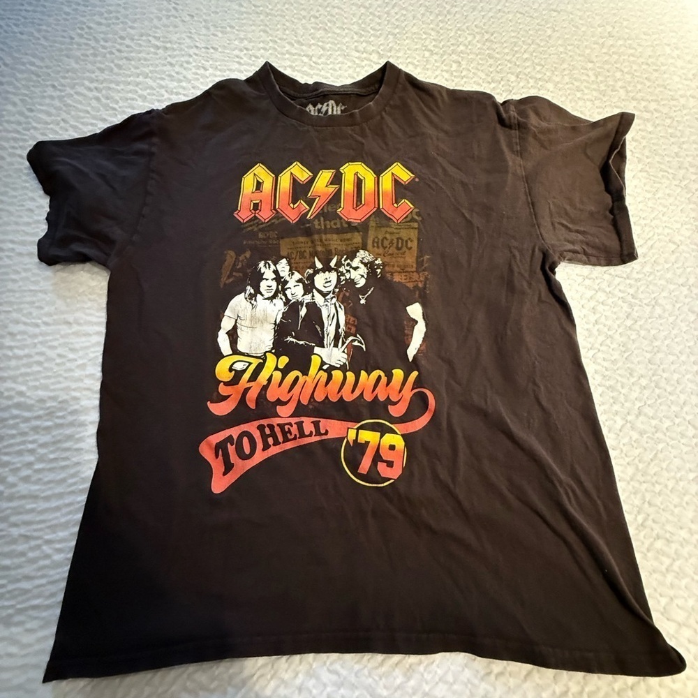 AC/DC Black T-Shirt with Red and Yellow Highway to Hell Design
